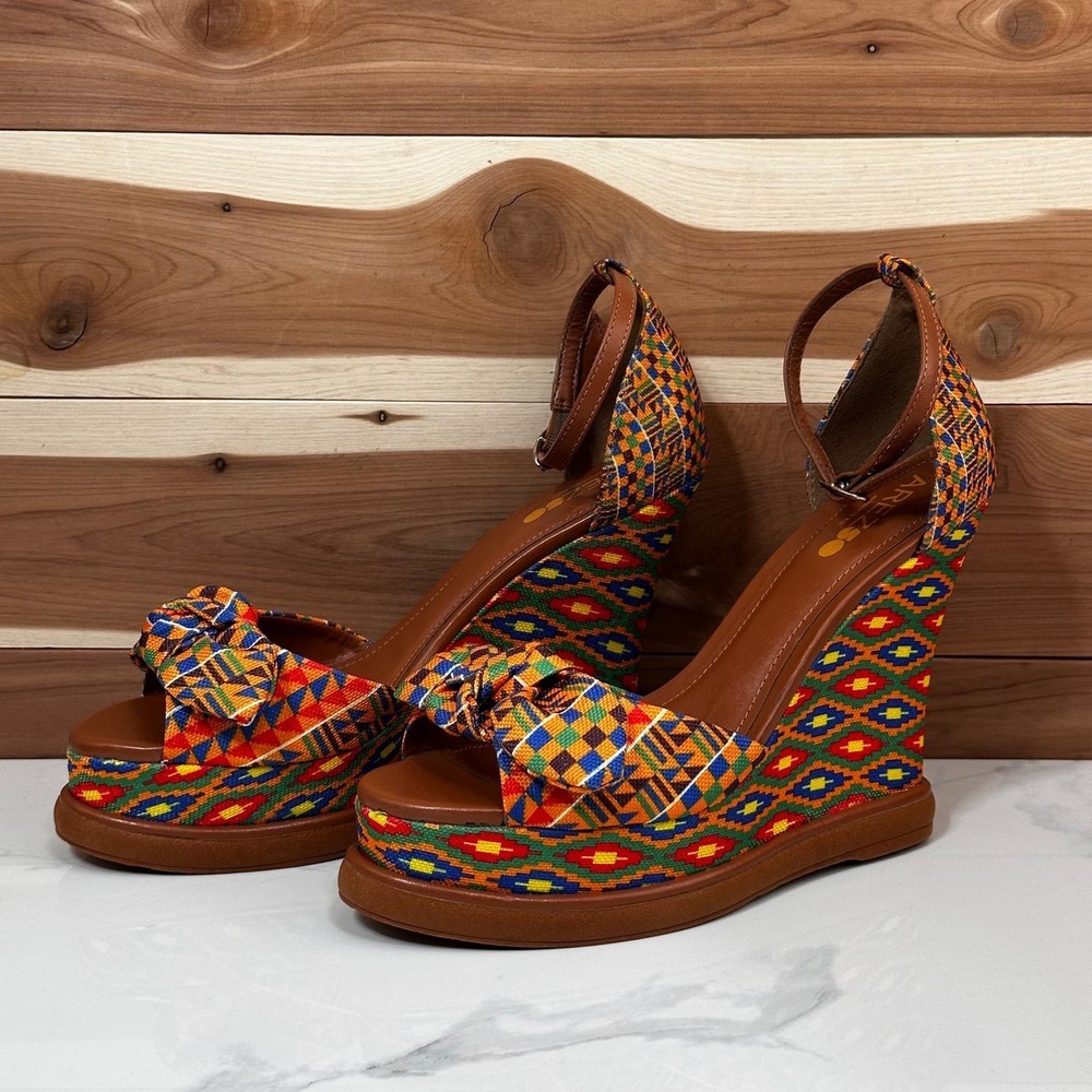 AREZZO Brazilian Colorful Patterned Wedge Sandals